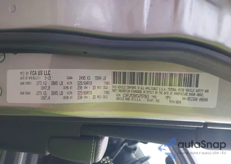 2015 Jeep Cherokee Latitude Altitude from USA, damaged, VIN 1C4PJMCBXFW757963